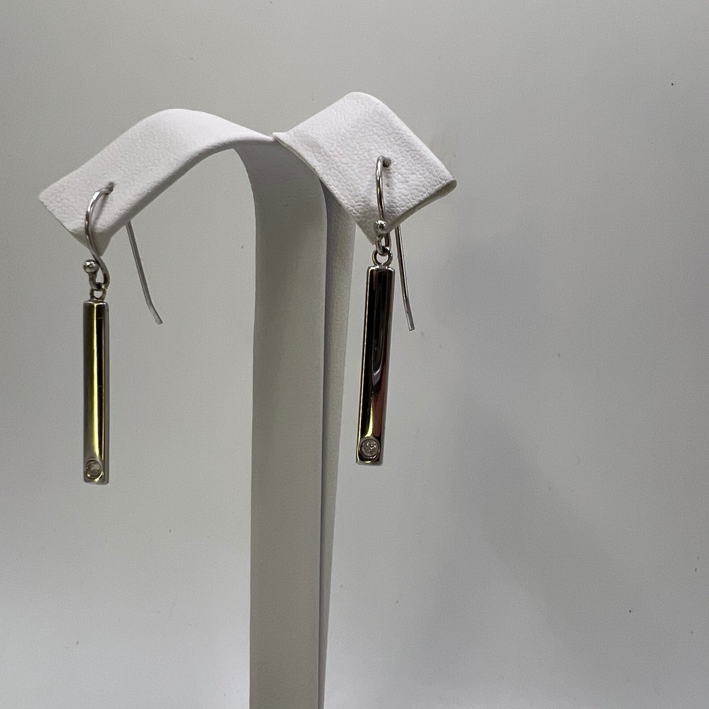 Vintage Sterling Silver 925 Dangling Bar Diamond Earrings,‎ Dangle Drop Earrings - Picture 5 of 9